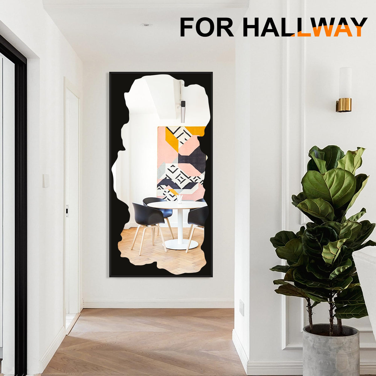 Black Full-Length Mirror, Free Standing Leaning Mirror with Artistic Abstract Overlay