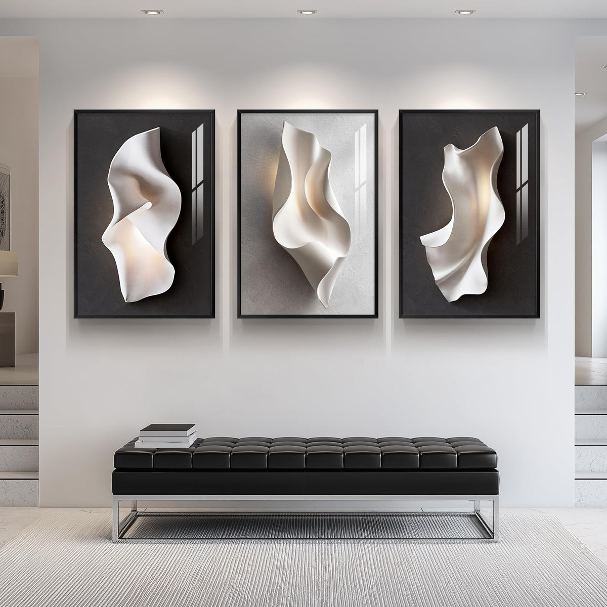 Framed Abstract Modern, Black and White Wall Art for Living Room, 24x36 Inch