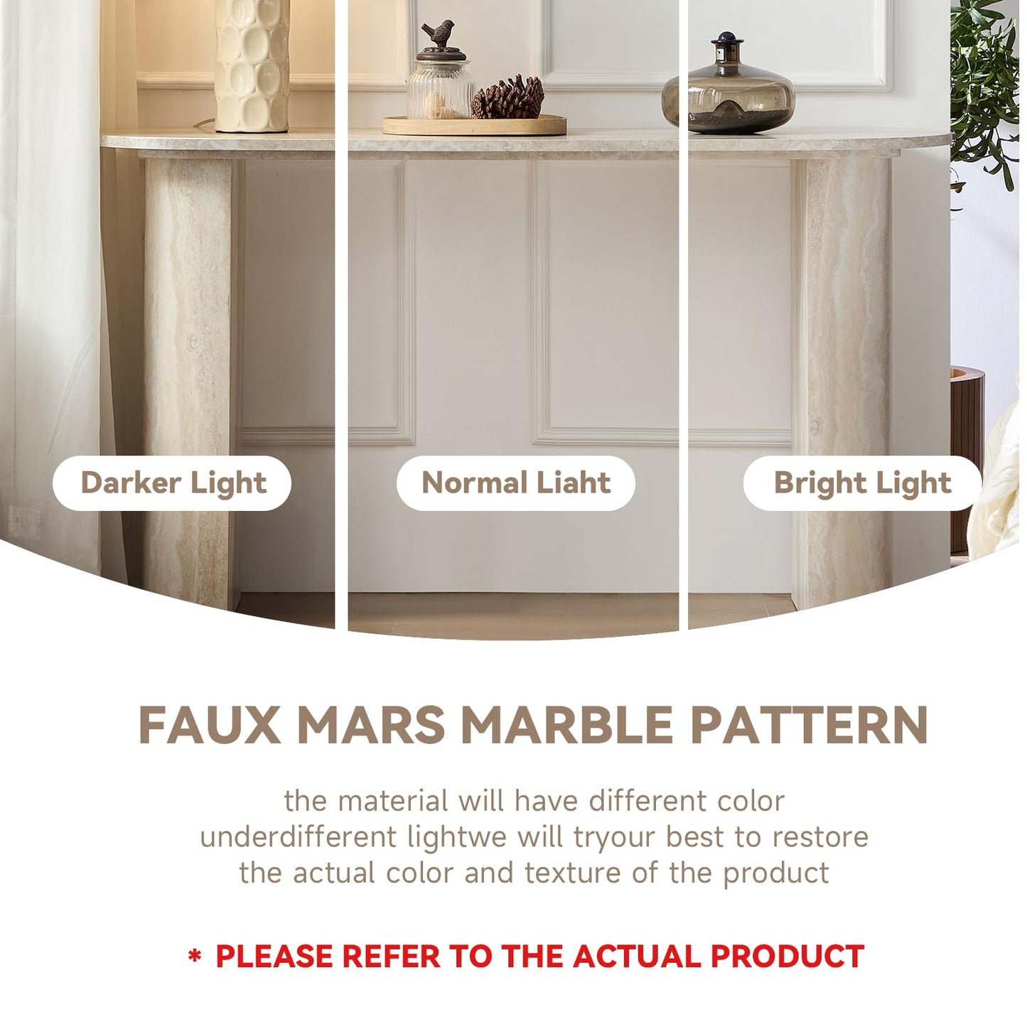 Beige Console Table with Faux Mars, Marble Pattern for Entryway