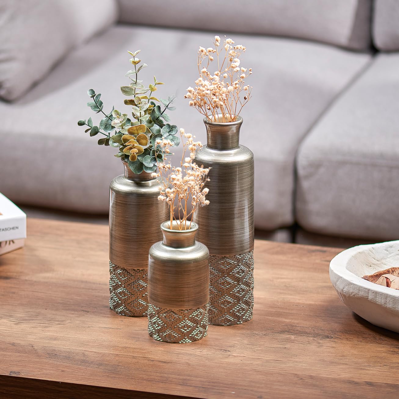 Silver, Taupe Vase Set