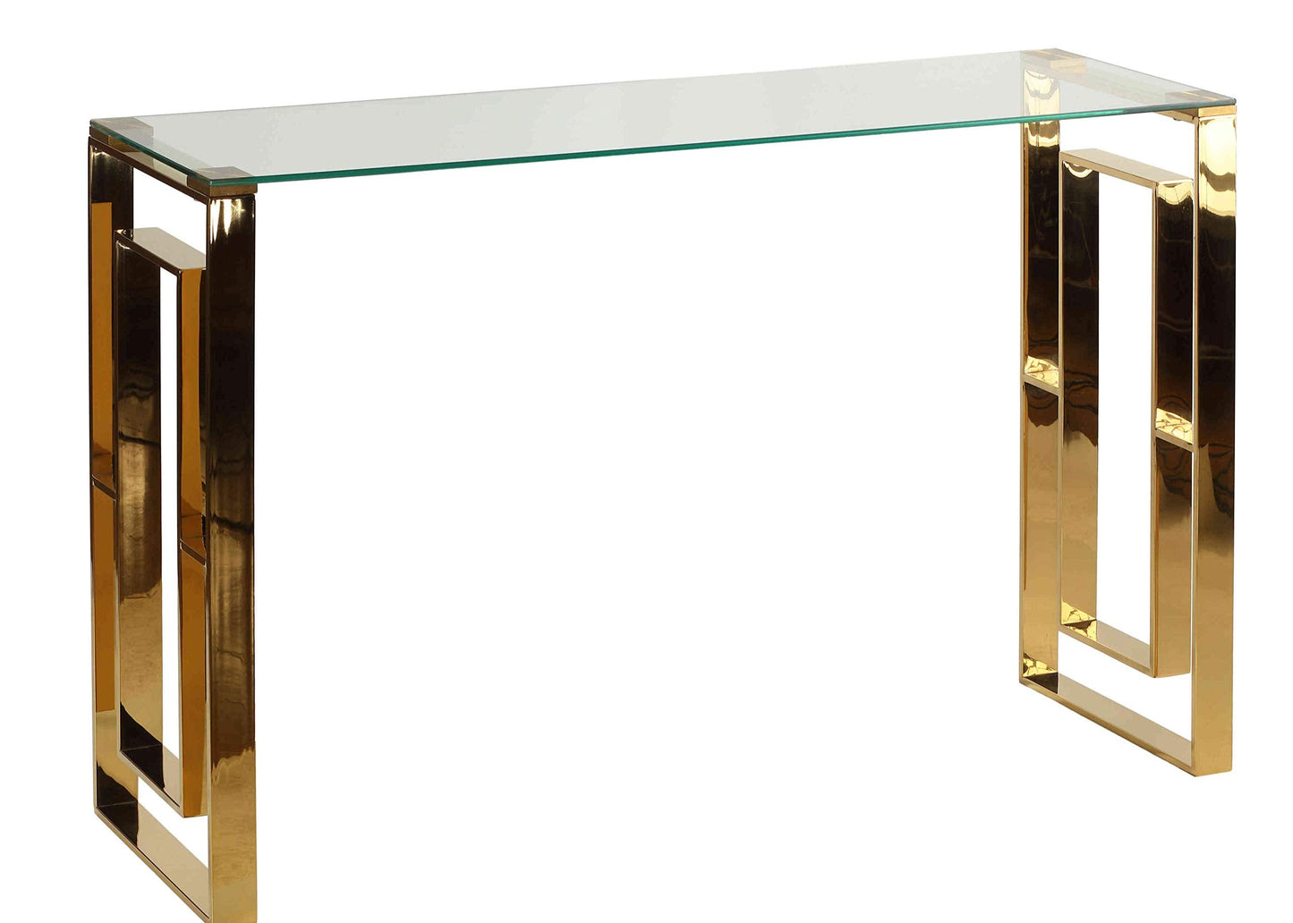 Glass Top Console Table, Stainless Steel Glass - Gold