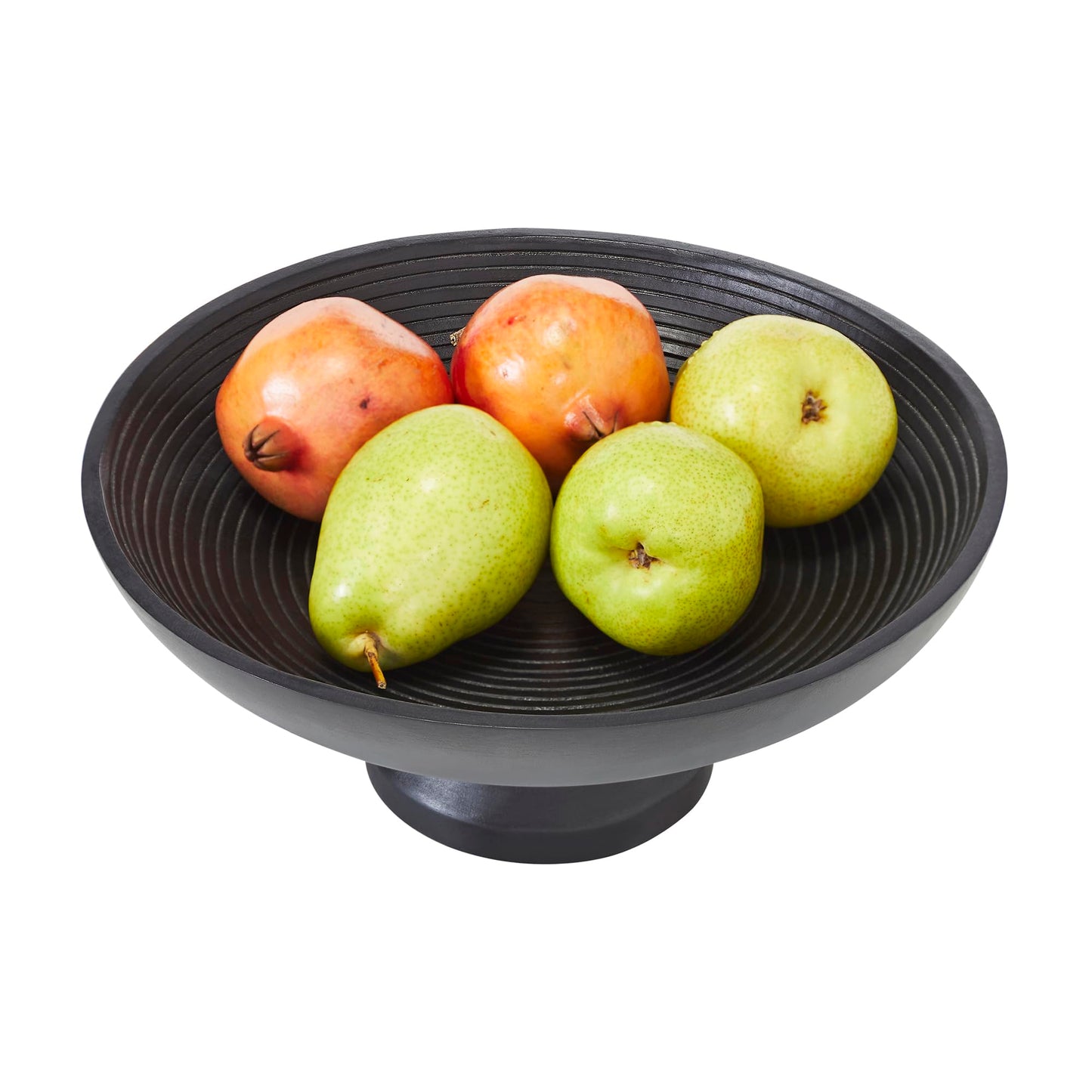 Black Fruit Bowl Ribbed Wooden