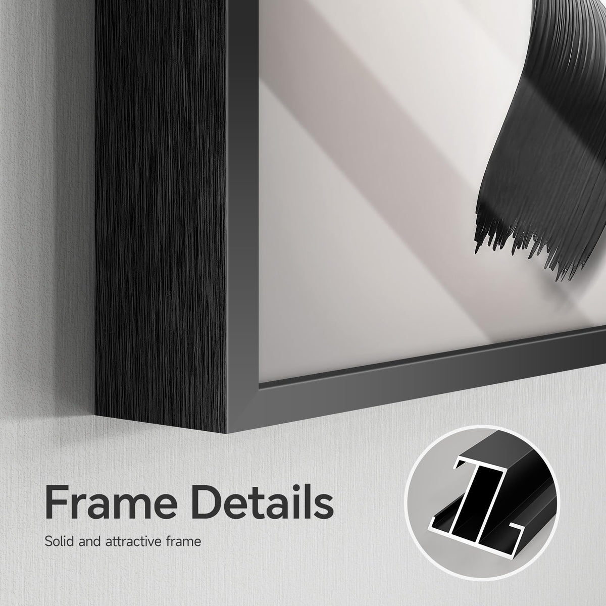 Framed Abstract Modern, Black and White Wall Art for Living Room, 24x36 Inch