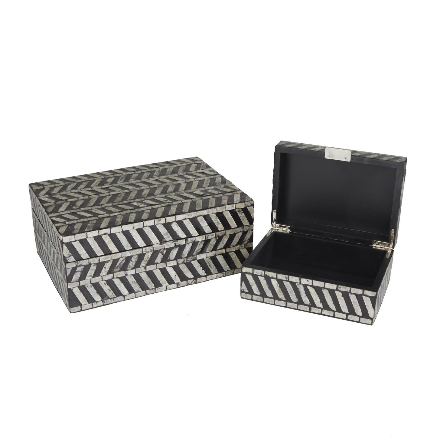 Black and White Decorative Boxes, Lined Pattern