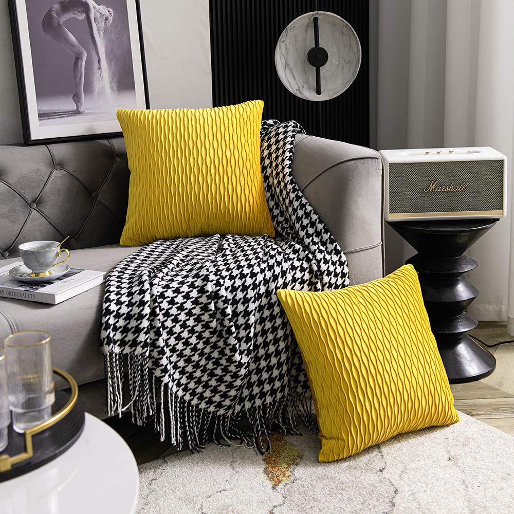 Mustard Yellow Throw Pillow Covers, Set of 2, 20x20"