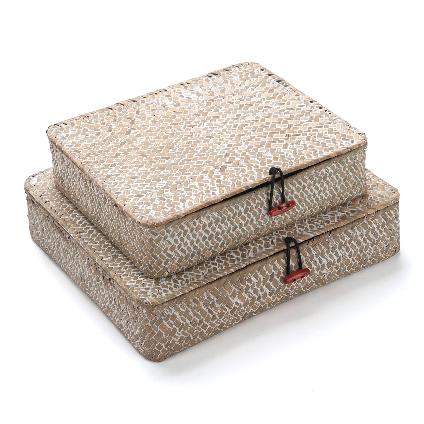 Whitewash/Brown Handwoven Decor Boxes with Lid