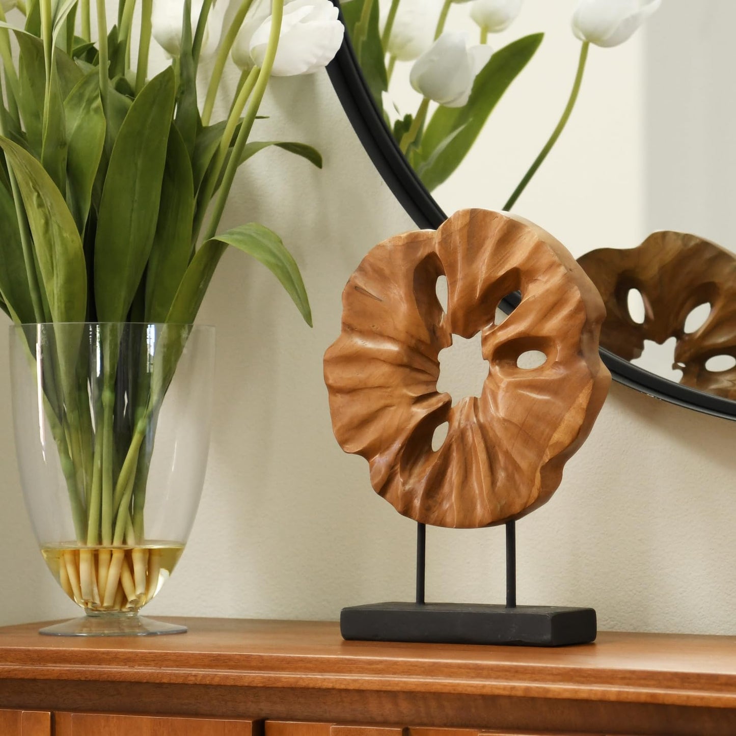 Brown Irregular Teak Root Sculpture Decor with Base