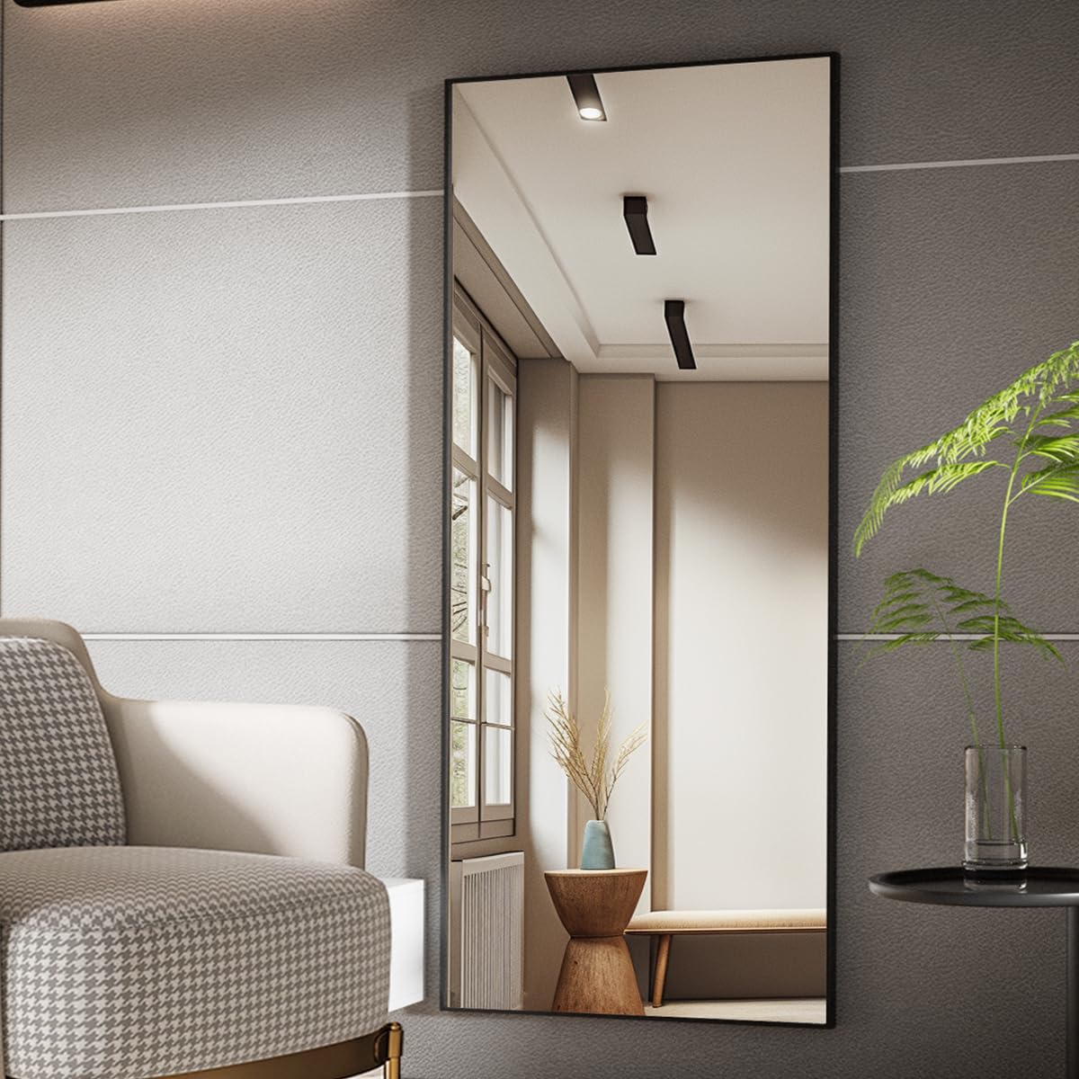 Black Full Length Mirror, Framed 71"x26", Standing or Hanging