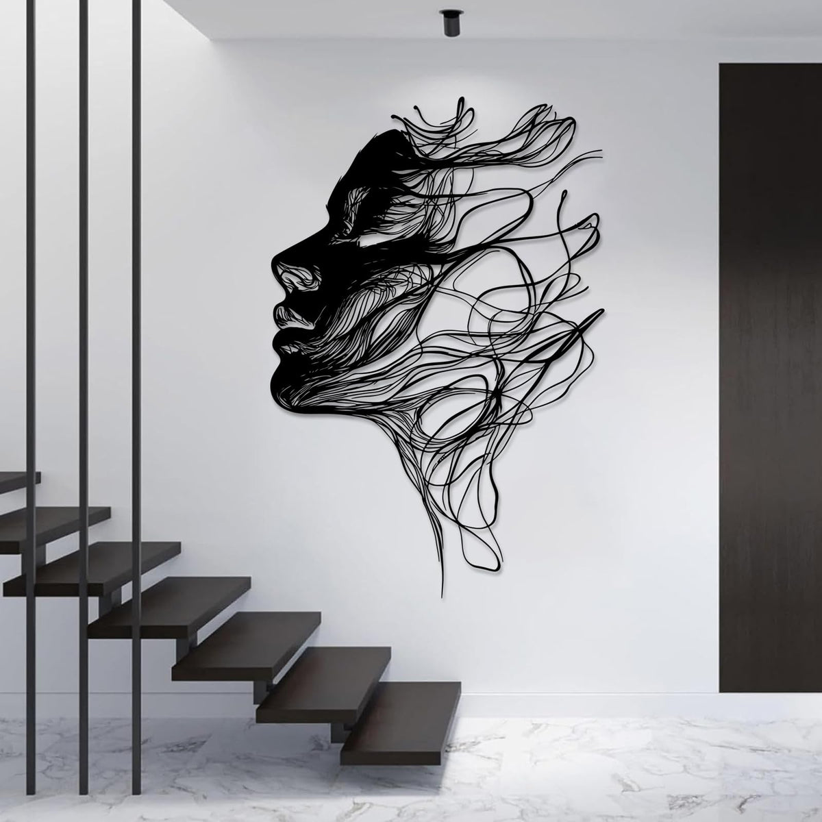 Black Abstract Modern Luxury Wall Art, Metal Woman Face Decor
