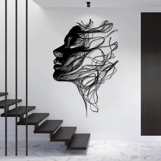 Black Abstract Modern Luxury Wall Art, Metal Woman Face Decor