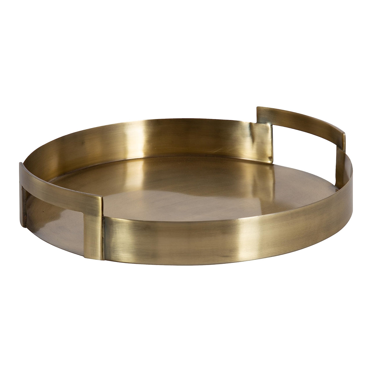 Brass Metal Round Tray, 15 x 15, Modern Glam Circular Decorative Serving Tray with Handles