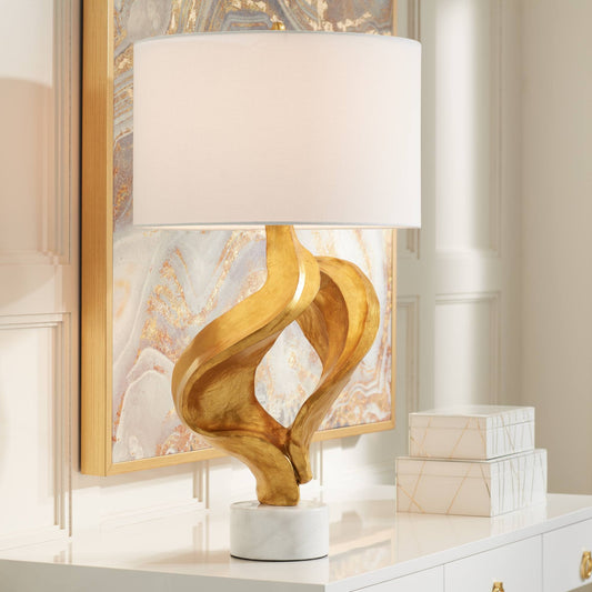 Gold Table Lamp 31" Tall, Sculptural Modern Luxury