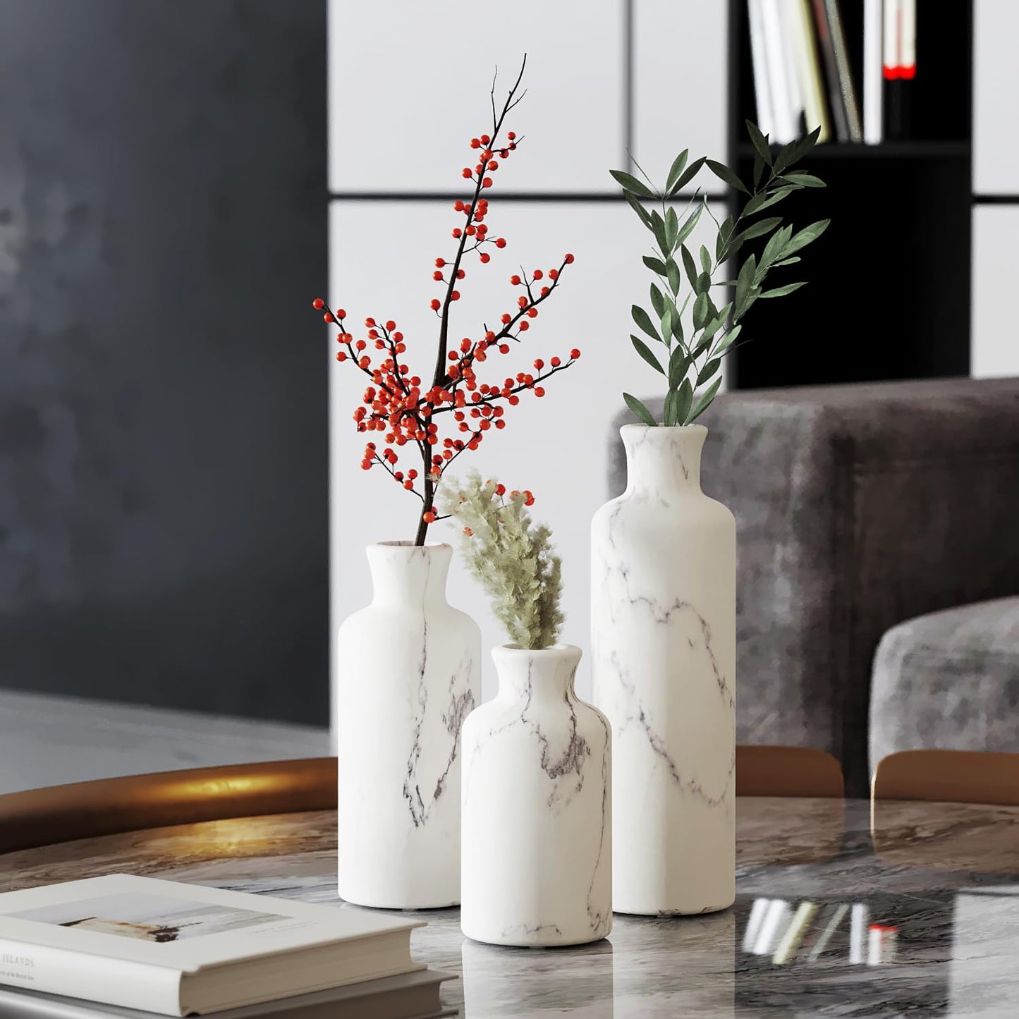 White Marble Vase Set, Home Decor