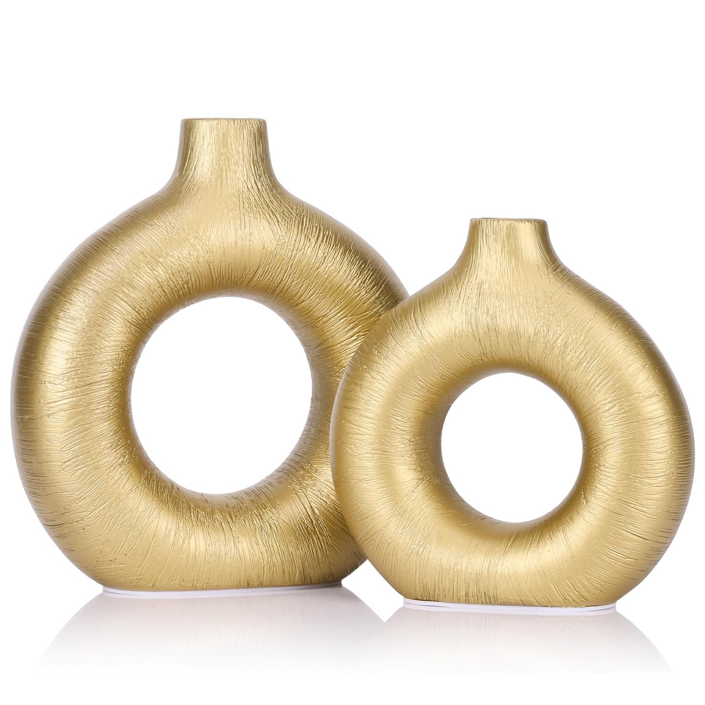 Gold Modern Ceramic Circle Hollow Vase Set