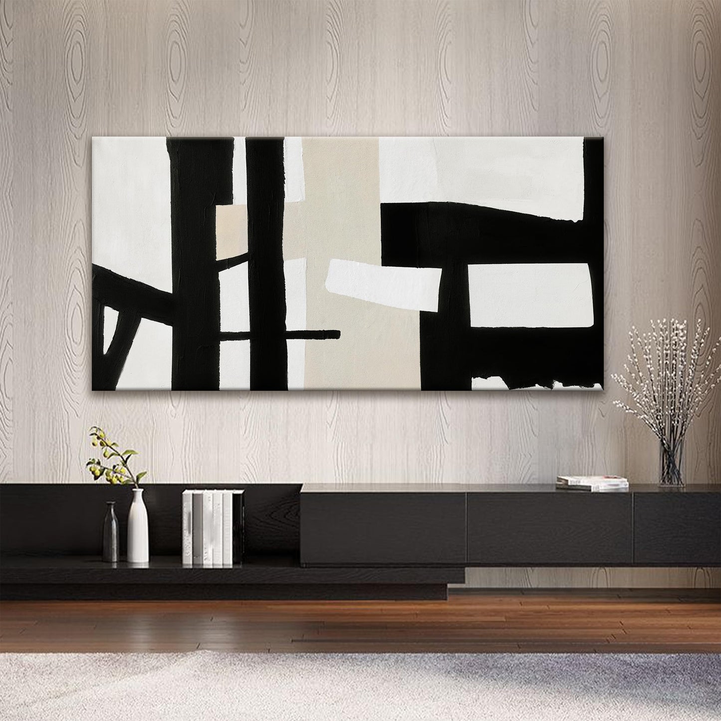 Black and White Abstract, Canvas Wall Art 29" x 58"