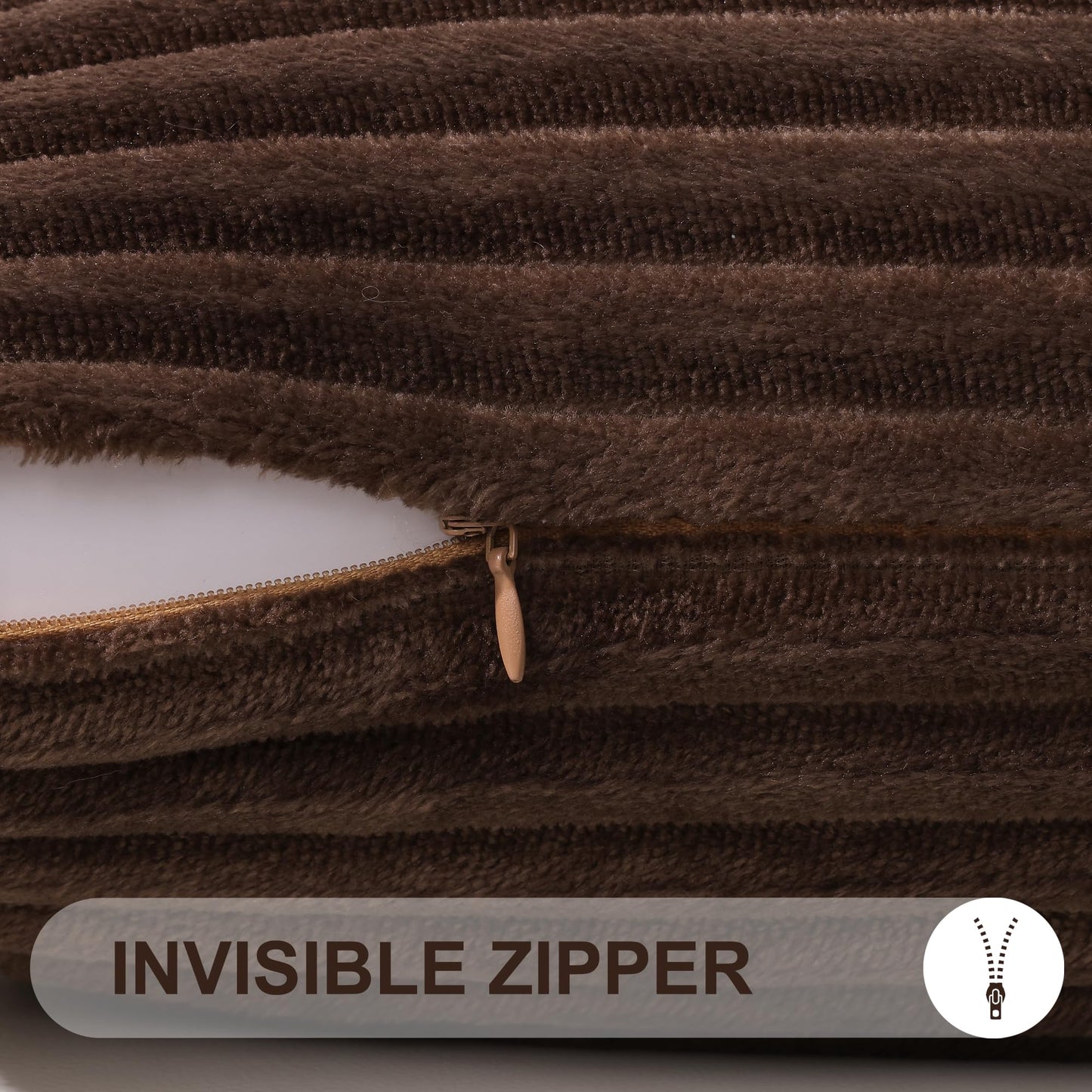 Brown Throw Pillow Covers 18x18 Set of 2, Soft Plush Flannel