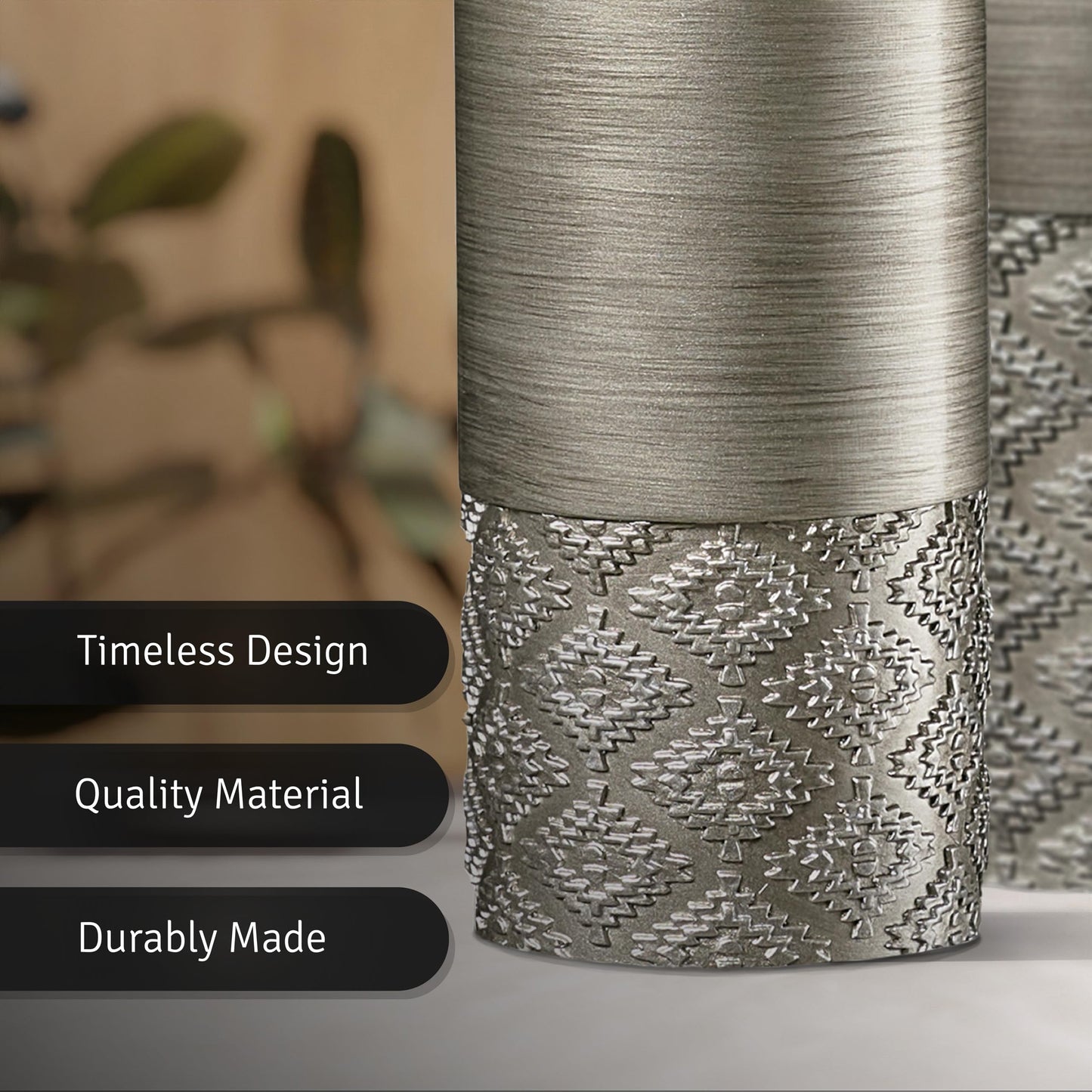 Silver, Taupe Vase Set