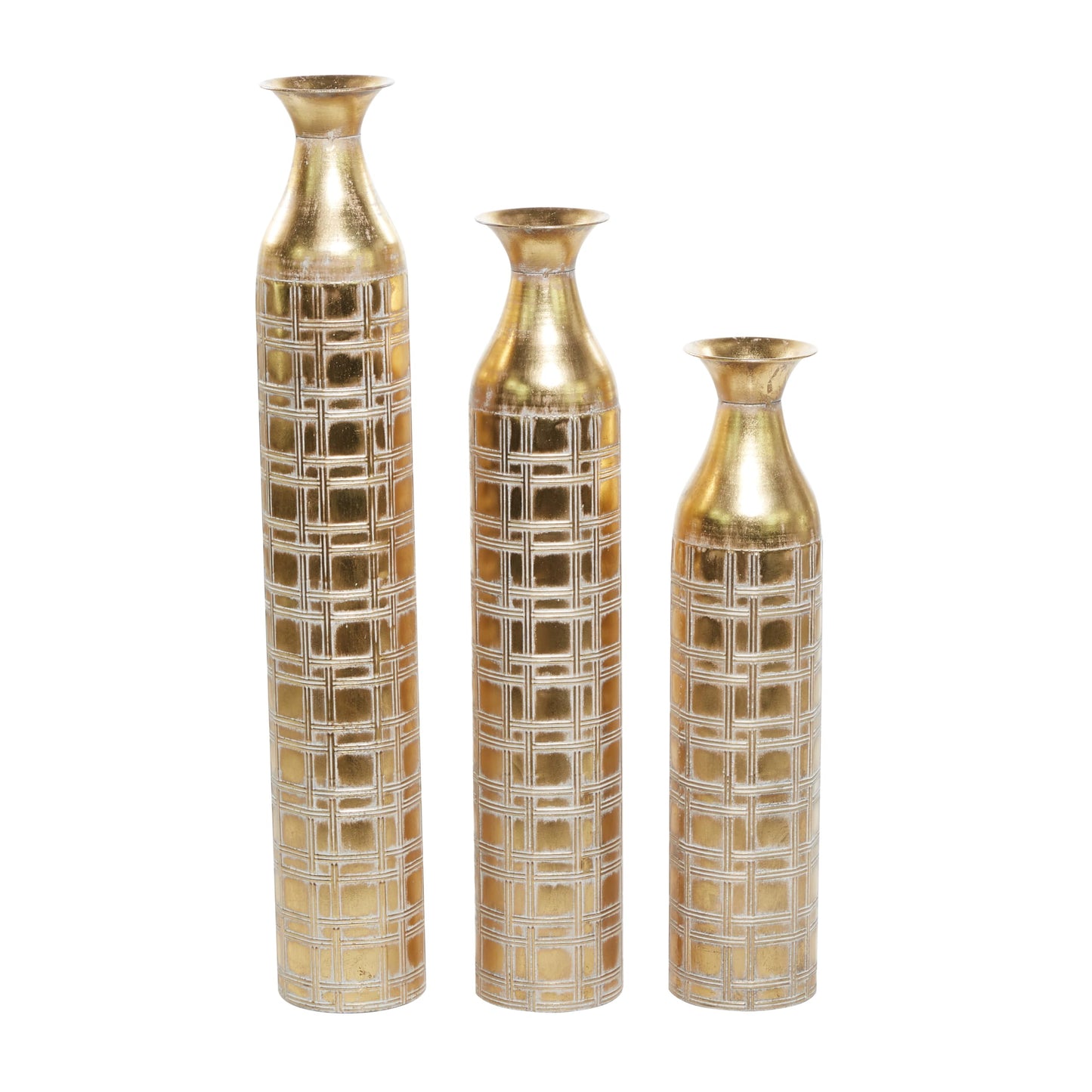 Gold Vase Tall Distressed Metallic Set