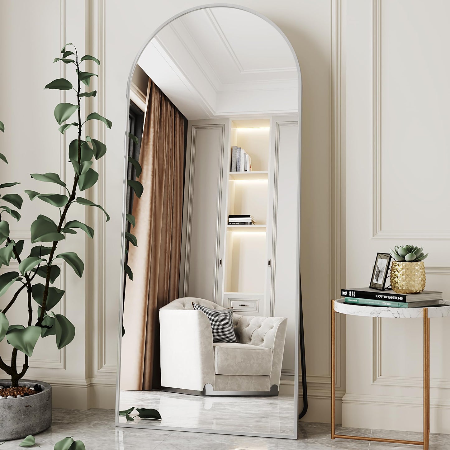 Silver Full Length 65"x24" Mirror, Arched