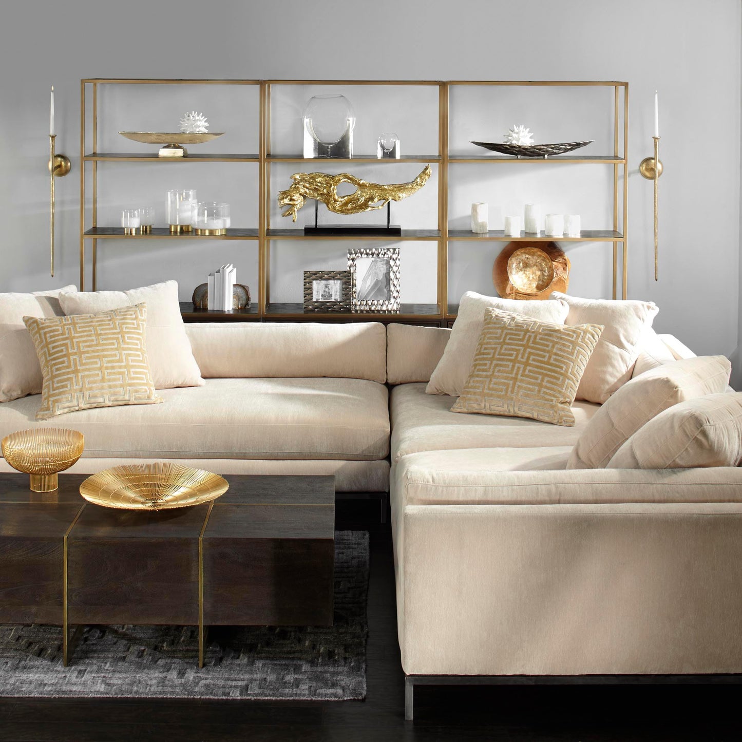 Gold Boat Tray Bowl, Modern Table Centerpiece