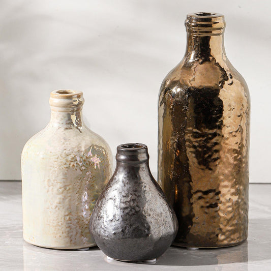 Metallic Multicolor Vases Home Decor Set, Neutral