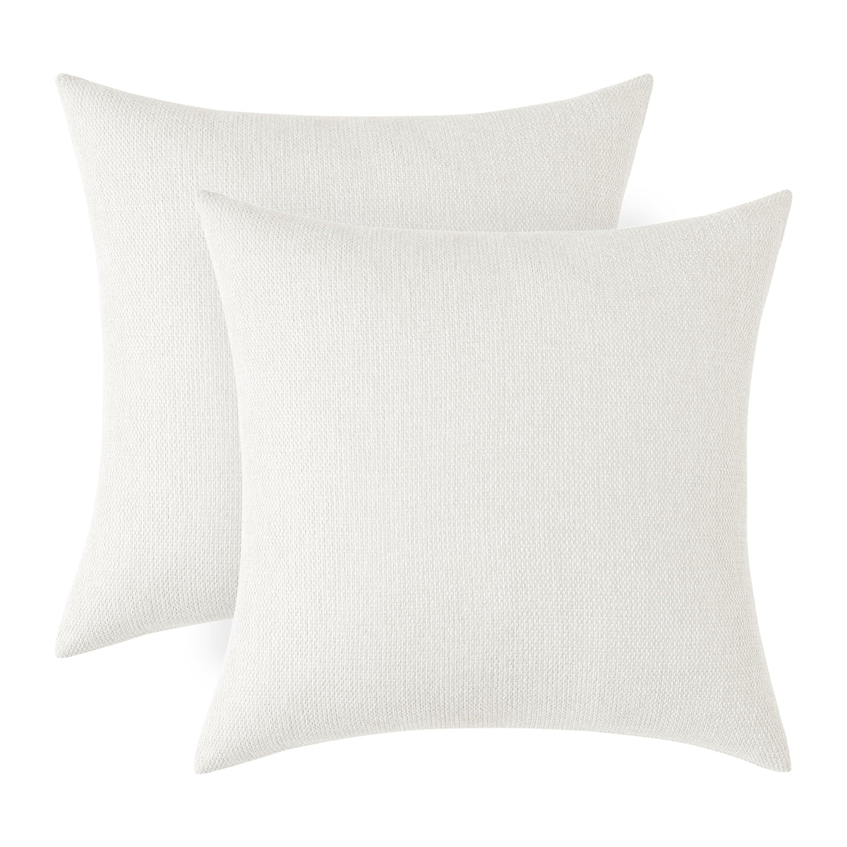 Cream White Textured, Natural Linen Look Throw Pillow Covers. 20x20 inch Set of 2