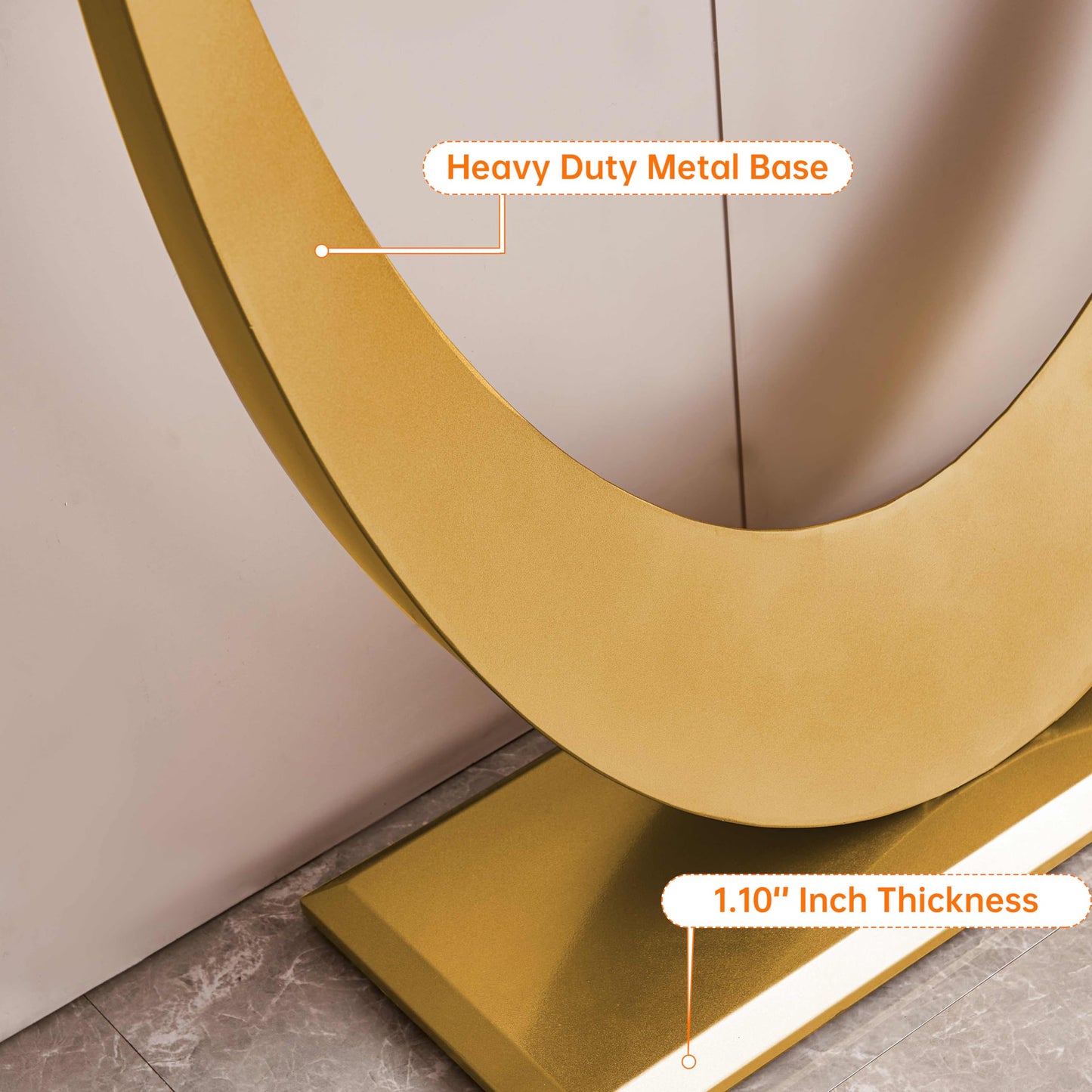 Gold Modern Console Table, 47'' Long Half Moon, Sintered Stone