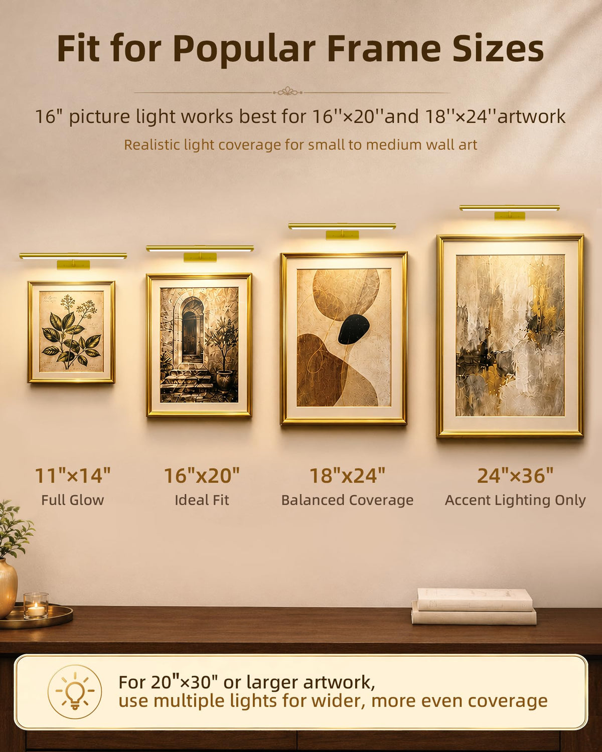 LED Art Display Lights with 3 Color Temperatures, 4800mAh Rechargeable Wireless Remote, 16‘’ Dimmable Magnetic