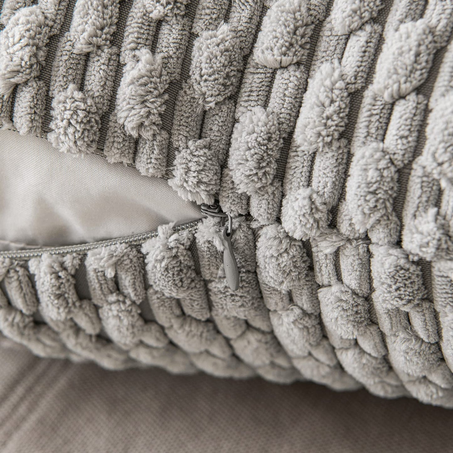 Grey Throw Pillow Covers, Soft Corduroy, Set of 2 - Striped