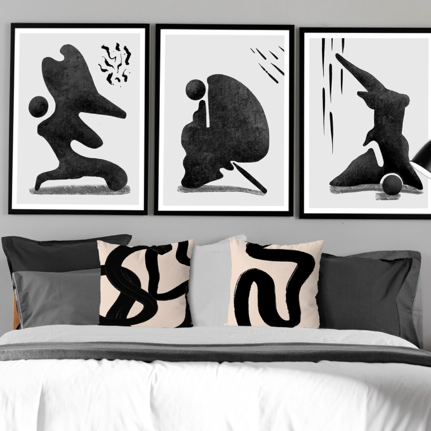 Black and Beige Throw Pillow Covers, Modern Abstract Accents