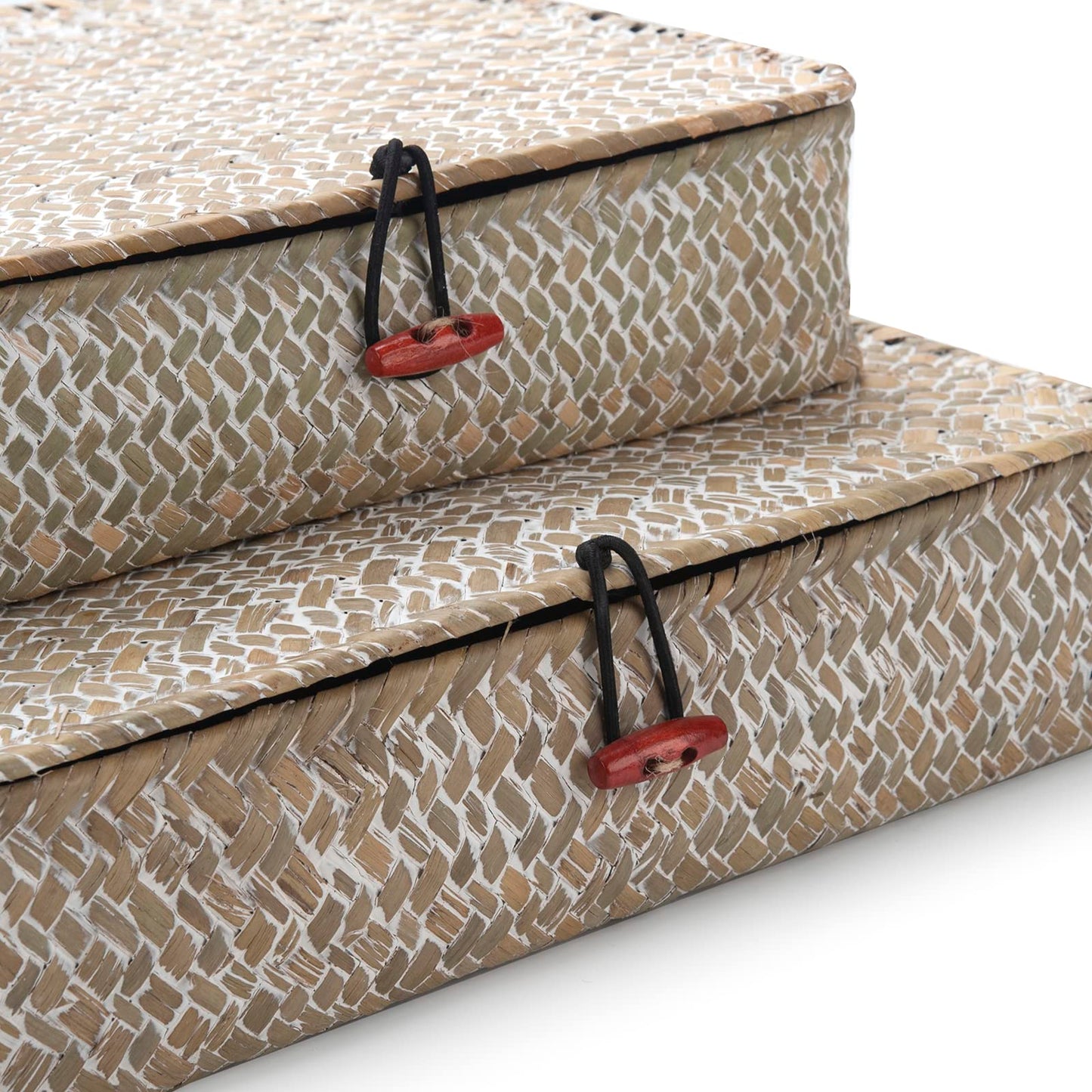 Whitewash/Brown Handwoven Decor Boxes with Lid