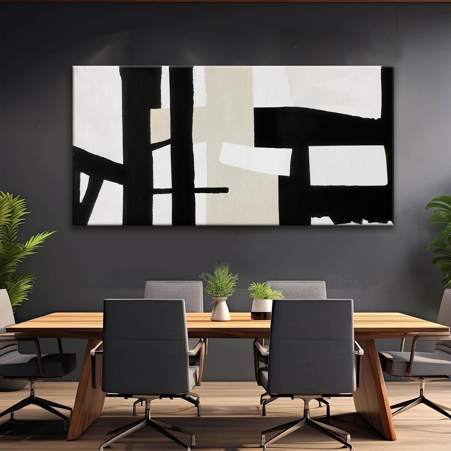 Black and White Abstract, Canvas Wall Art 29" x 58"