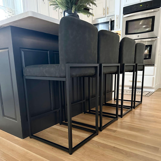 Black Bar Stools Set of 4, Counter Height 24'', PU Leather
