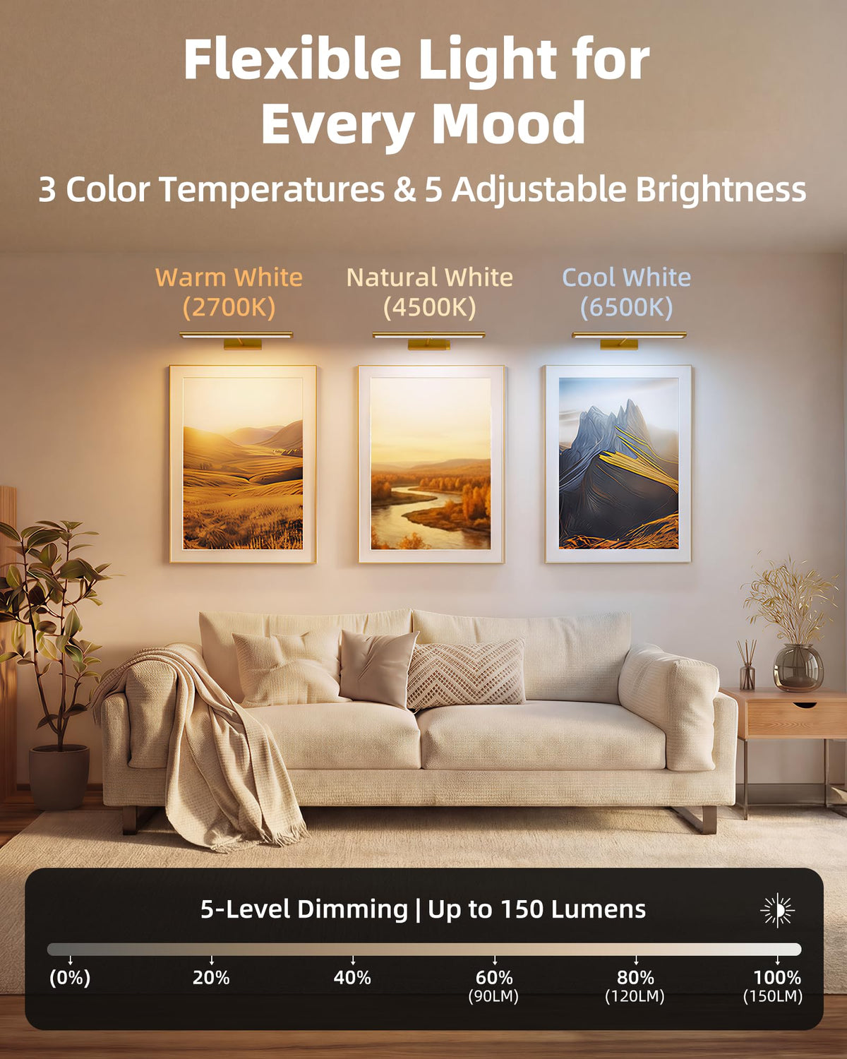 LED Art Display Lights with 3 Color Temperatures, 4800mAh Rechargeable Wireless Remote, 16‘’ Dimmable Magnetic