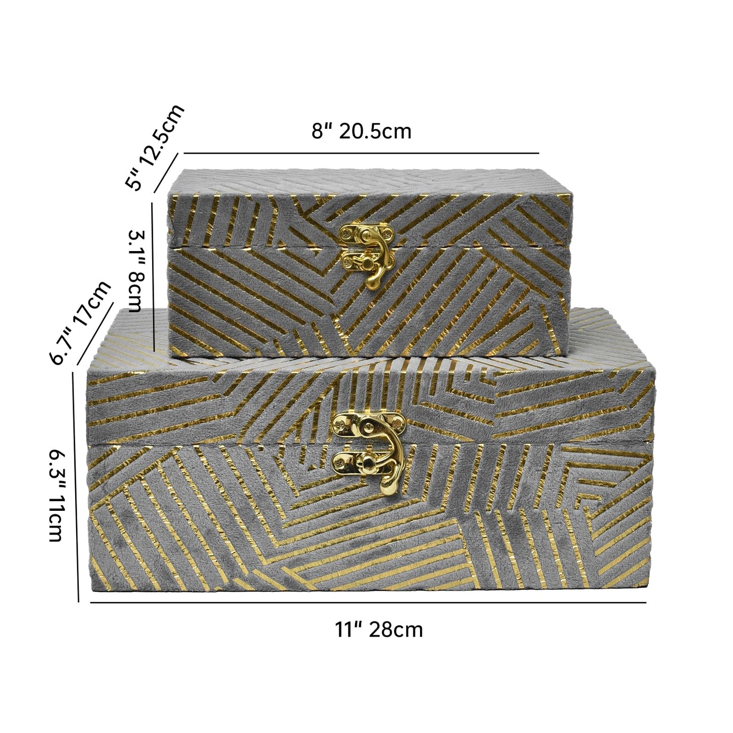 Grey with Gold Stripes Velvet Decorative Boxes