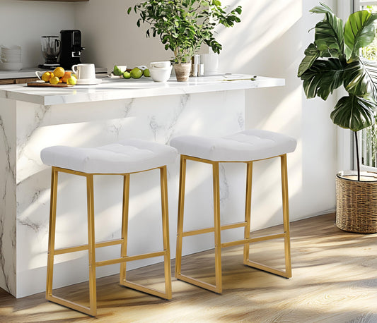 Counter Height Bar Stools, Set of 2, Faux Leather 24″ - White