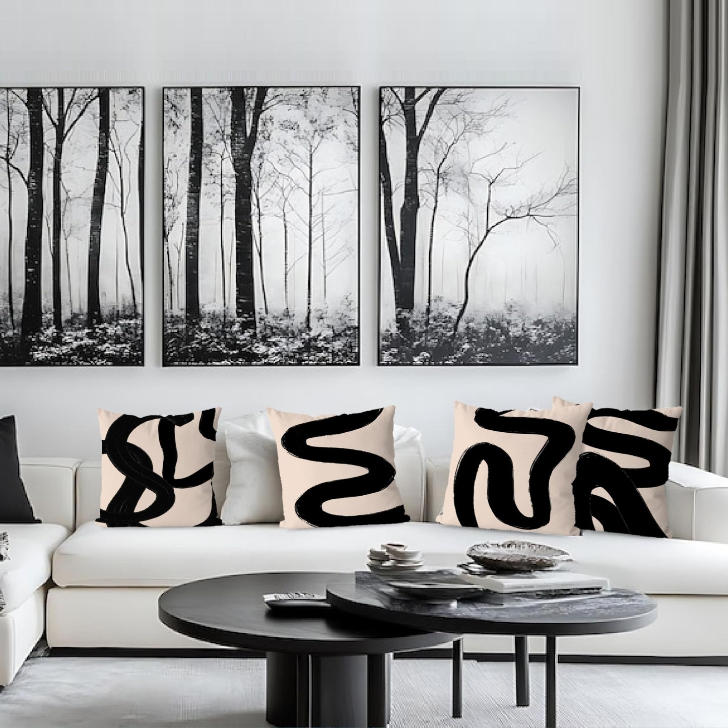 Black and Beige Throw Pillow Covers, Modern Abstract Accents
