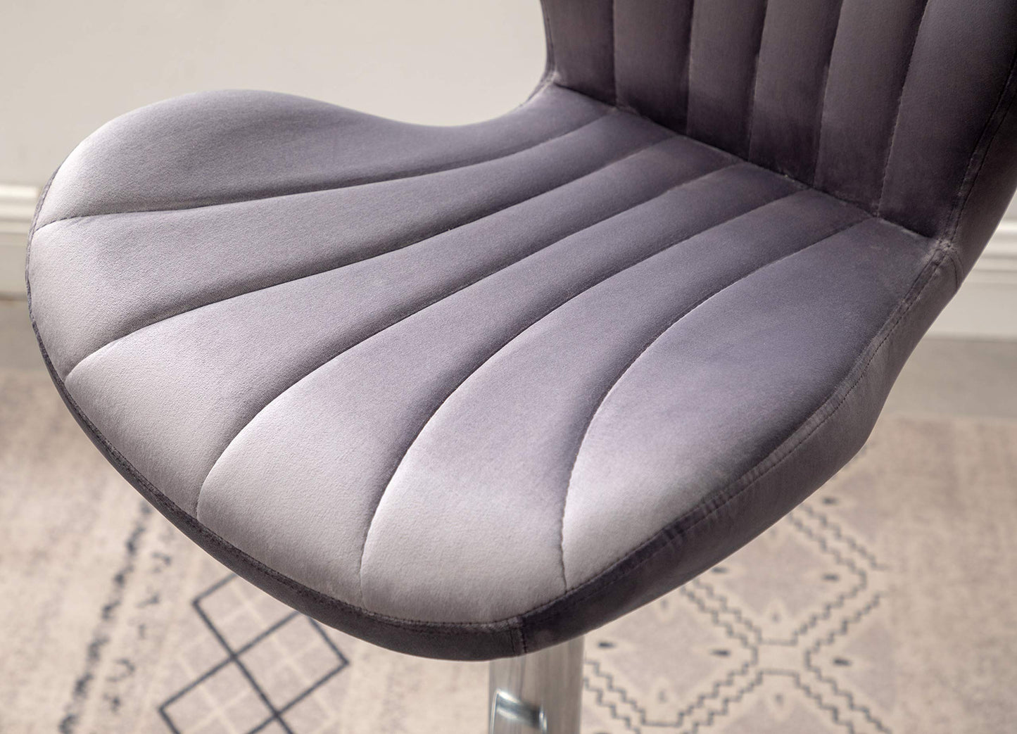 Barstools Set of 2, Adjustable Swivel, Gray Velvet