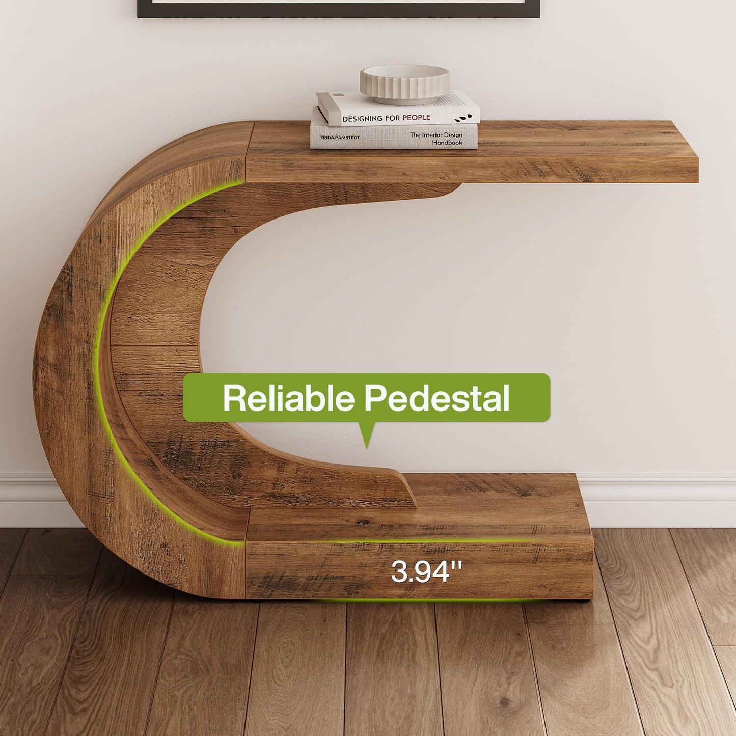 Brown Console Table, Wooden 2-Tier C-Shaped for Entryway