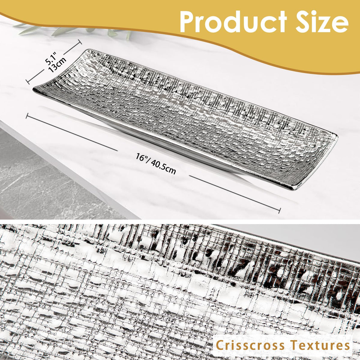 Silver Metal Ceramic 16inch Rectangular Tray