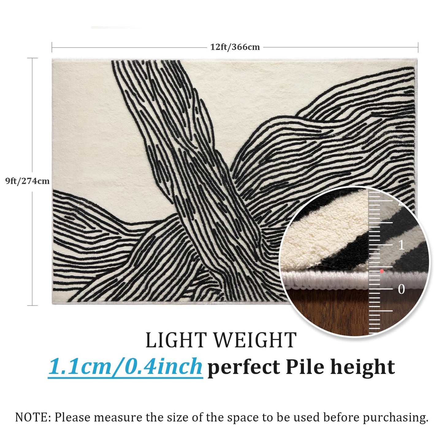Beige and Black, Modern Lined Design 9x12 Ft Area Rug