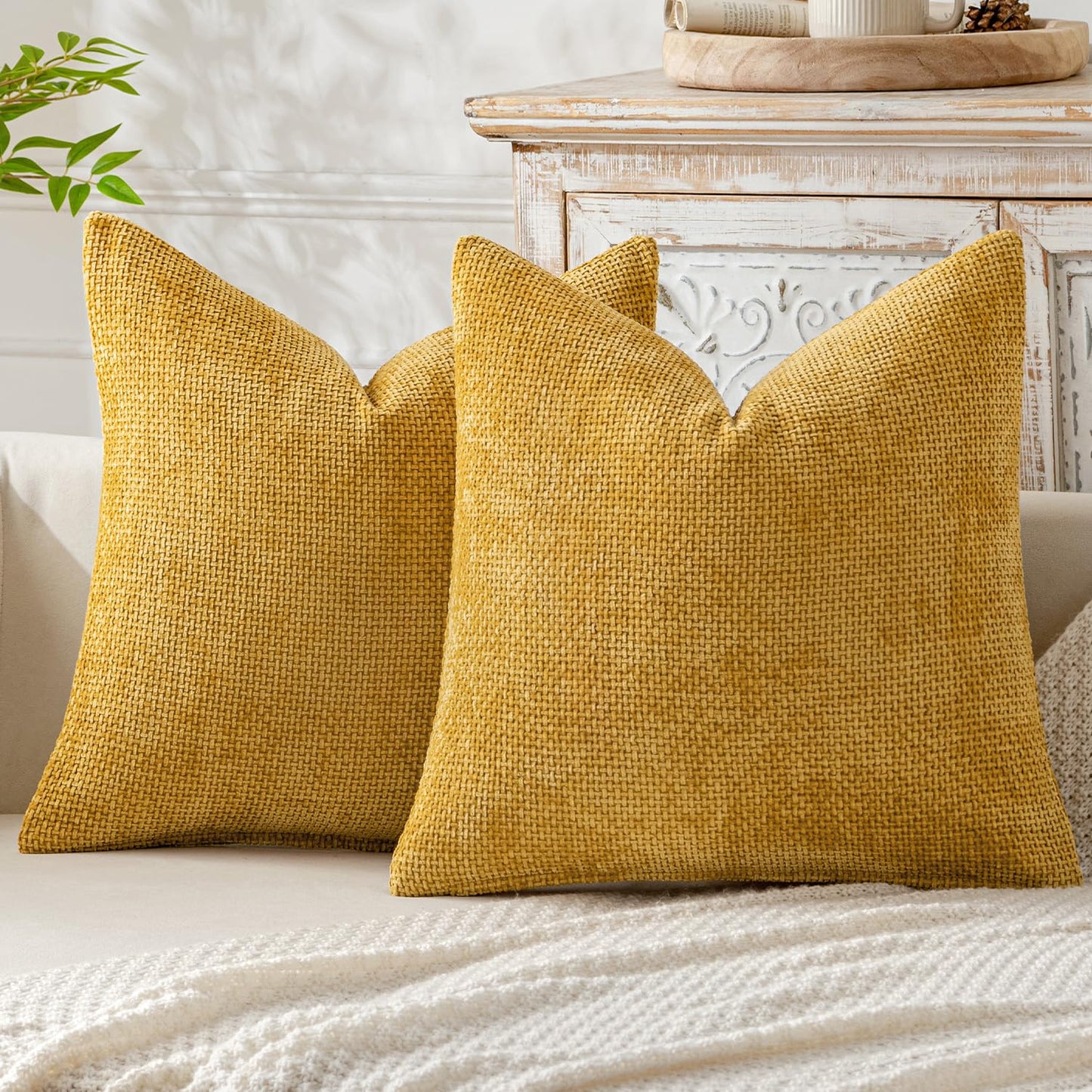 Gold Throw Pillow Covers Set of 2, 18x18 Inch, Soft Frabric