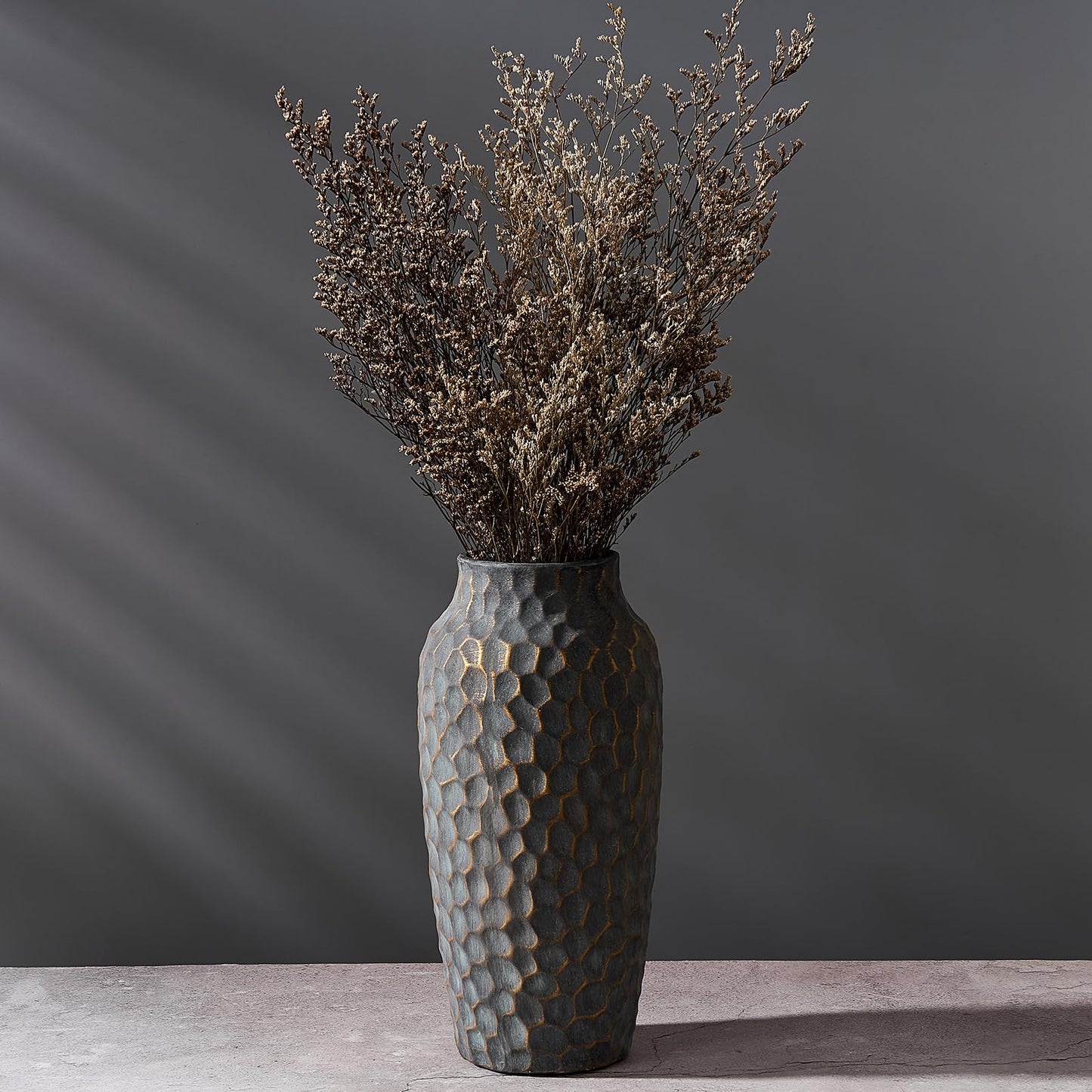 Grey-Bronze Ceramic Rustic Hammered Vase, Decor