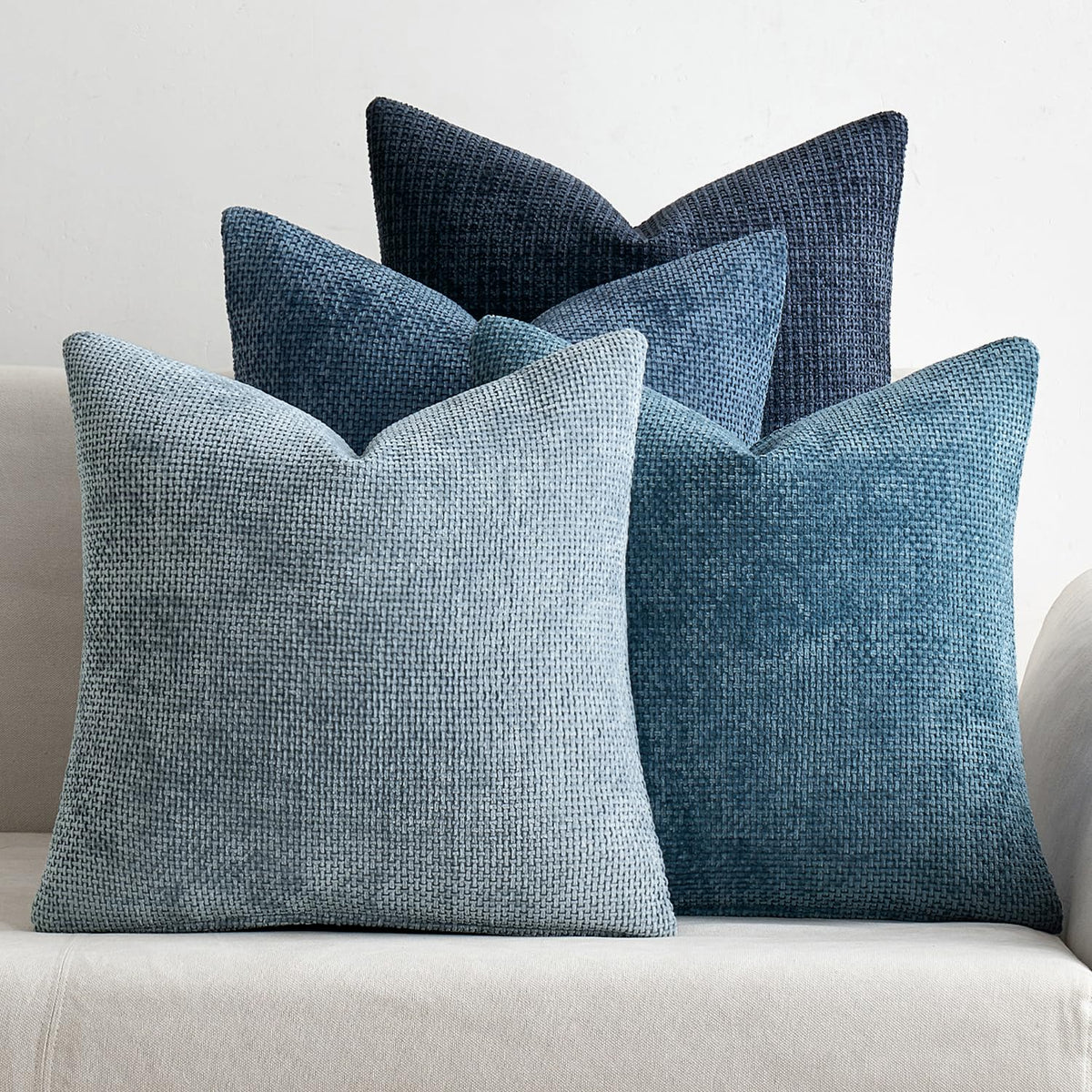 Blue Series, Soft Decorative Chenille Pillow Covers, 20x20 Pack of 4
