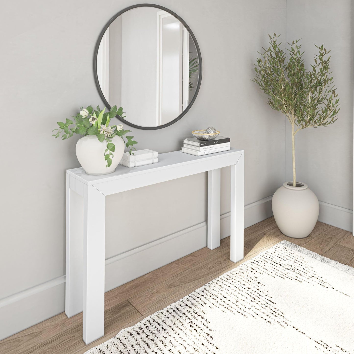 White Modern Narrow, Solid Wood 46.25 Inch Console Table