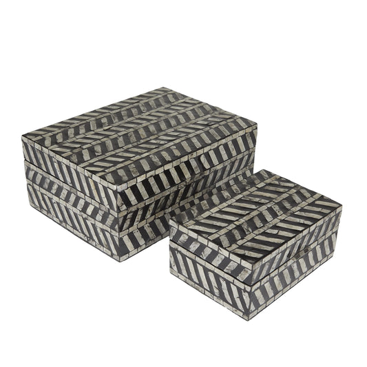 Black and White Decorative Boxes, Lined Pattern