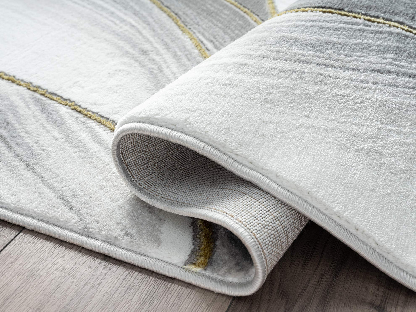 Grey Area Rug,  7' 9" x 10' 2" (8x10), Metallic Gold , Swirl Design