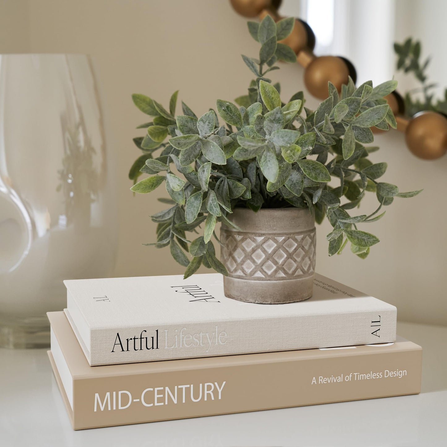 Beige Decorative Books - Set of 2 Stylish Boxes for Coffee Tables