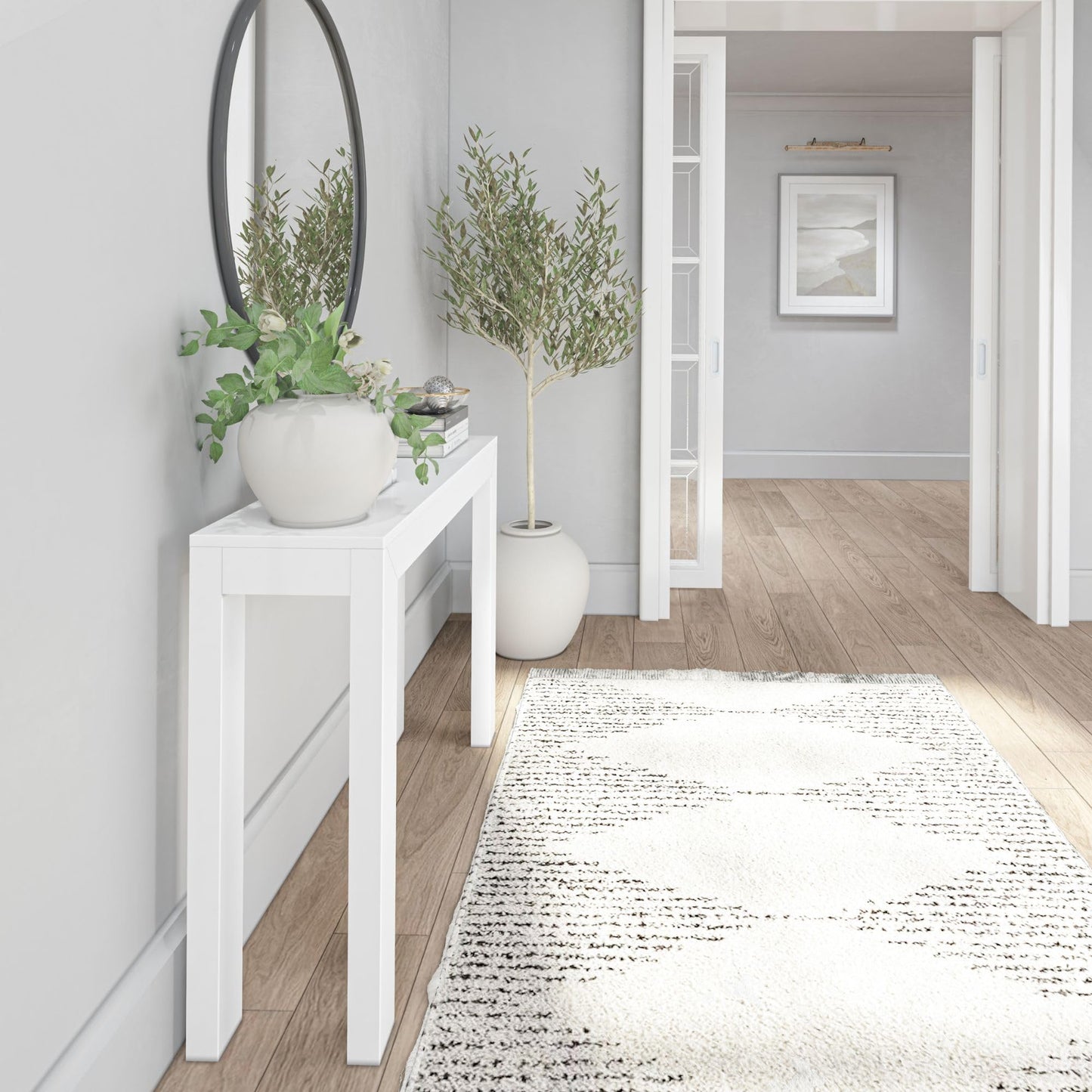White Modern Narrow, Solid Wood 46.25 Inch Console Table