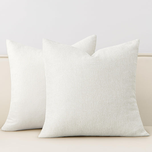 Cream White Textured, Natural Linen Look Throw Pillow Covers. 20x20 inch Set of 2